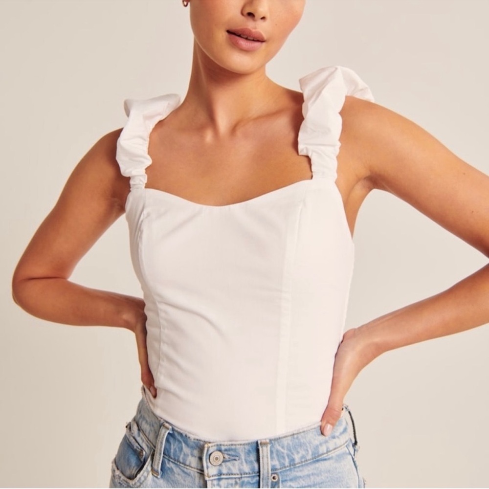 Abercrombie & Fitch White Ruffle Strap Top